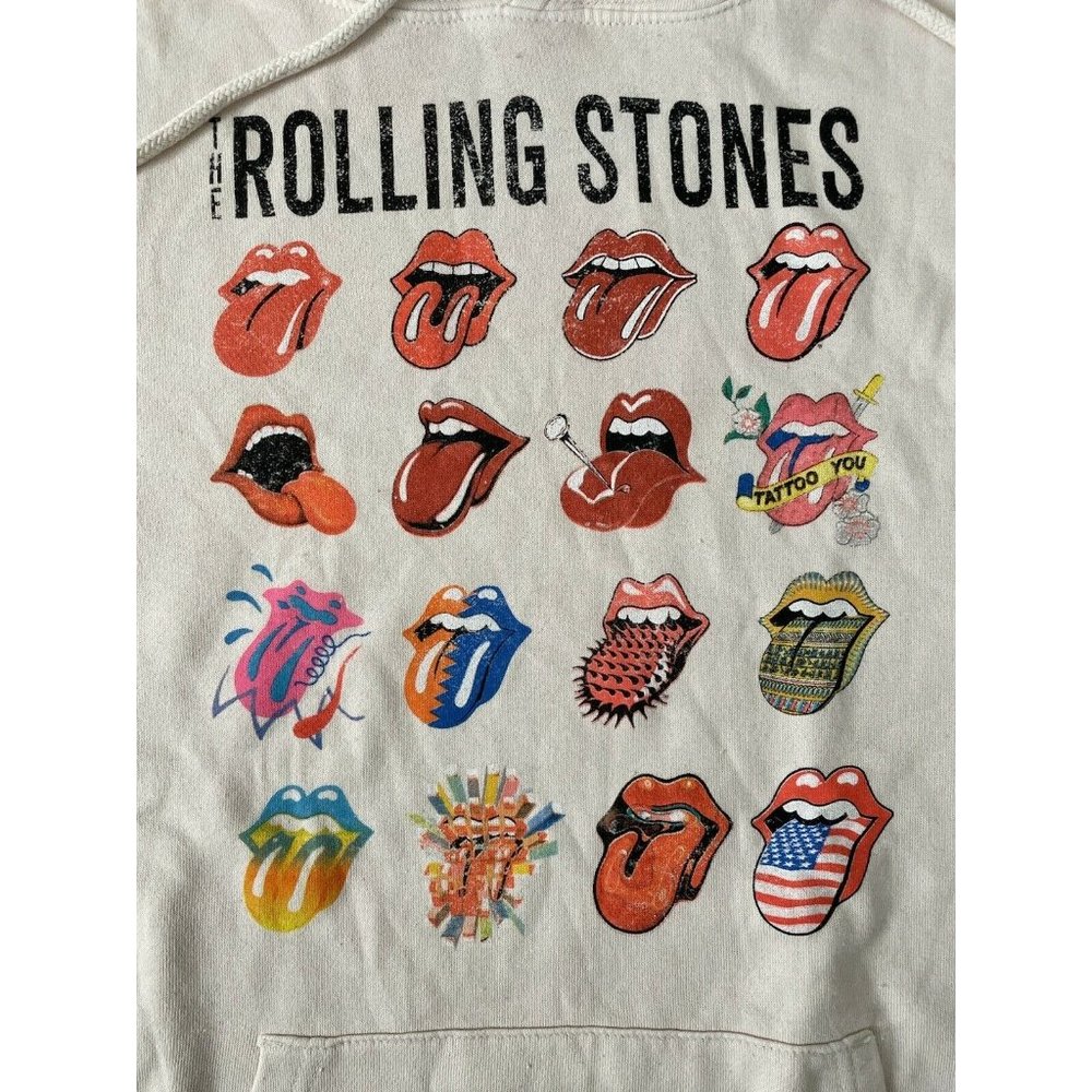 The Rolling Stones Tongue Evolution Logo Beige Unisex Adult Pullover Hoodie - Picture 4 of 5